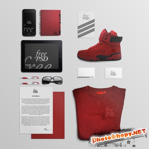 Red Creative Stationery Mock-up Template PSD