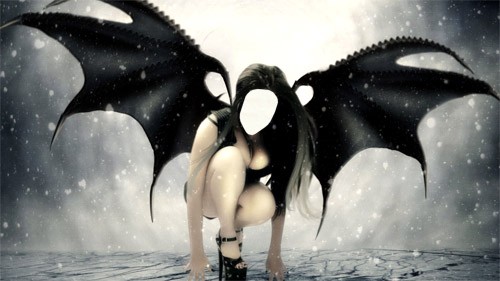 Шаблон для Photoshop - Черный ангел с большими крыльями