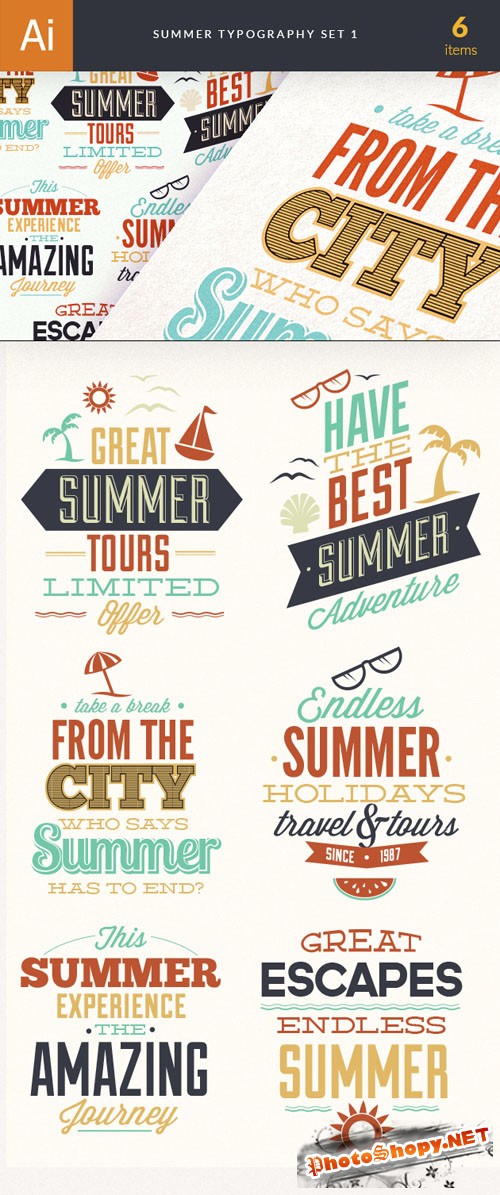 Summer Typography Vector Elements Set 1