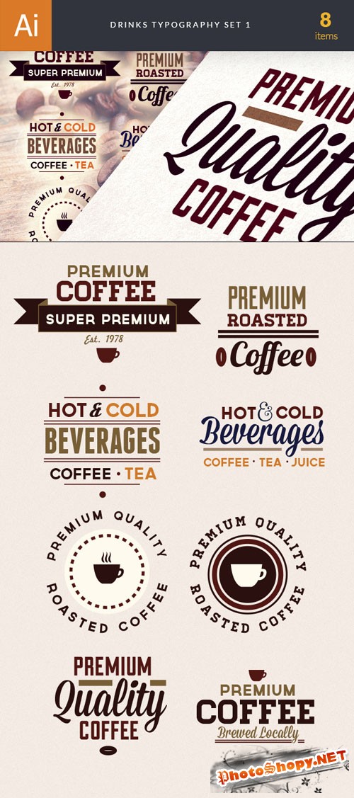 Drinks Typographic Vector Illustrations Pack 1
