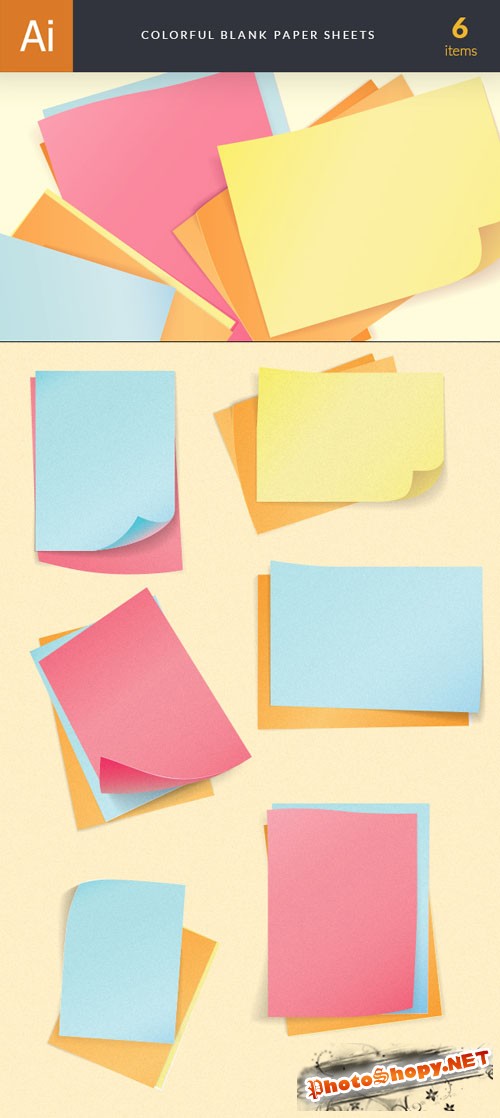 Colorful Blank Paper Sheets Vector Illustrations Pack