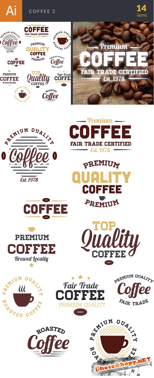 Coffee Typographic Vector Elements Set 2