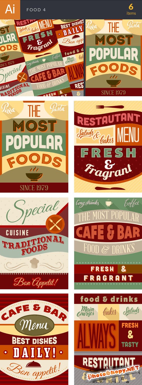 Food Typographic Vector Illustrations Pack 4