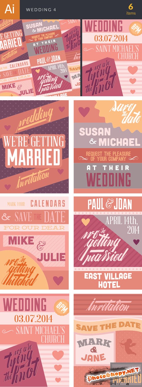 Wedding Typography Badge Vector Illustrations Pack 4