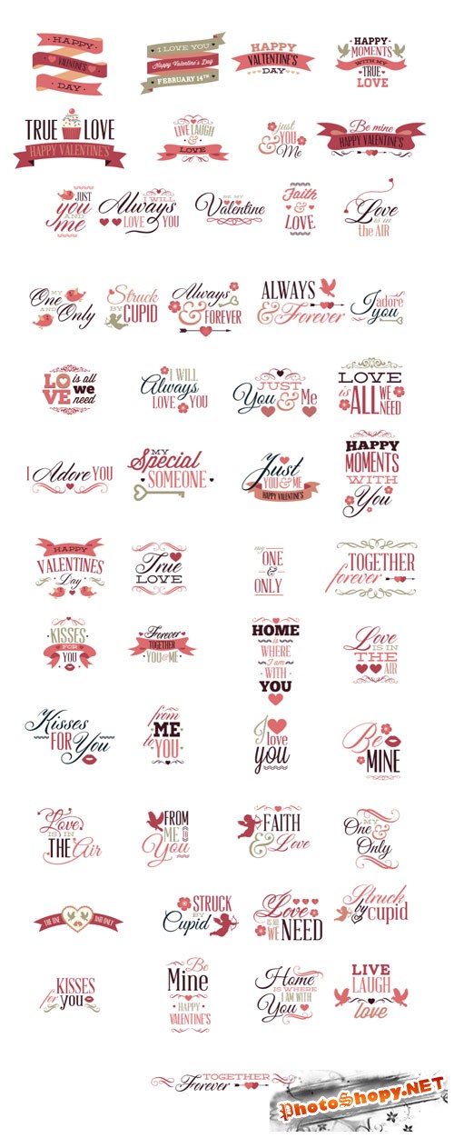 Happy Love Valentine's Day Typographic Vector Elements