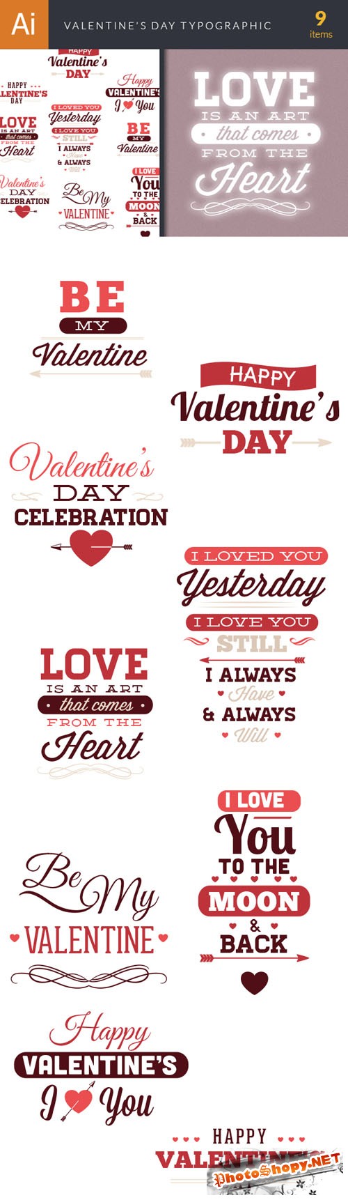 Valentine's Day Typographic Vector Elements Set 1