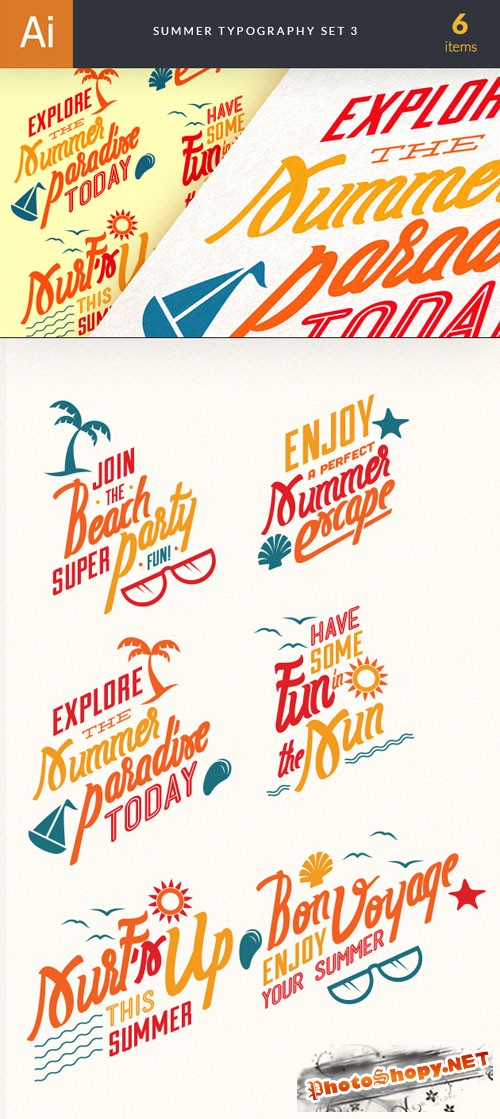Summer Typography Vector Illustrations Pack 3