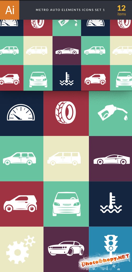 Auto, Cars Elements Vector Icons Set 1