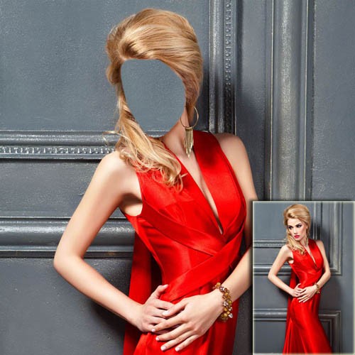 Шаблон для фотомонтажа - В красивом красном вечернем платье
