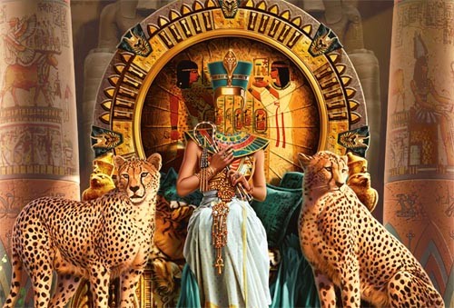 Шаблон psd - Египетская царица с 2 гепардами