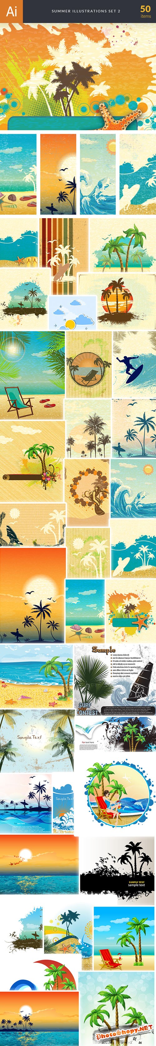 50 Summer Vector Illustrations Bundle
