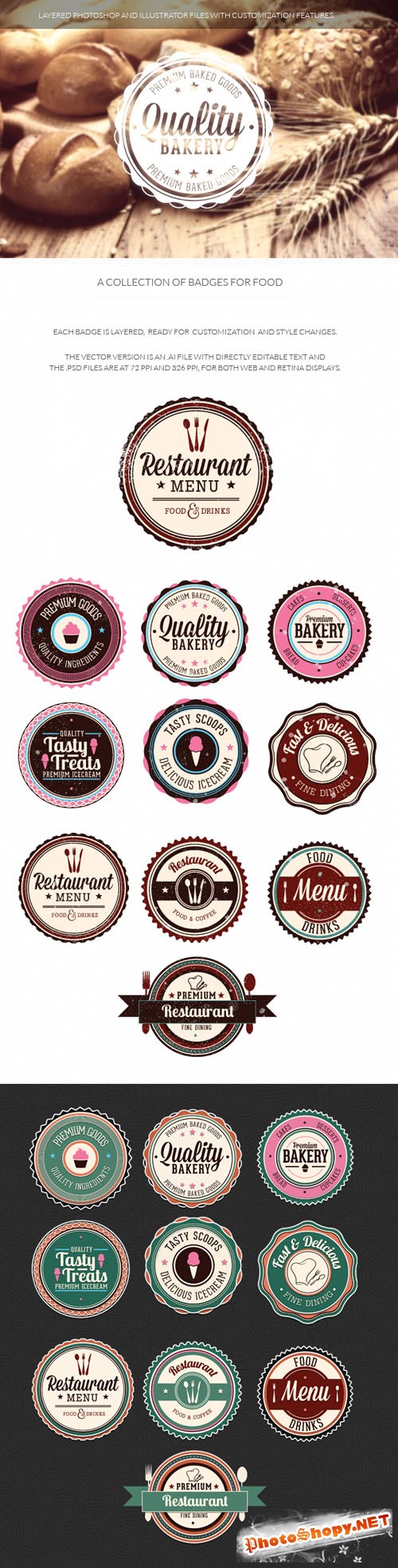 Food Badges Vector Elements Set