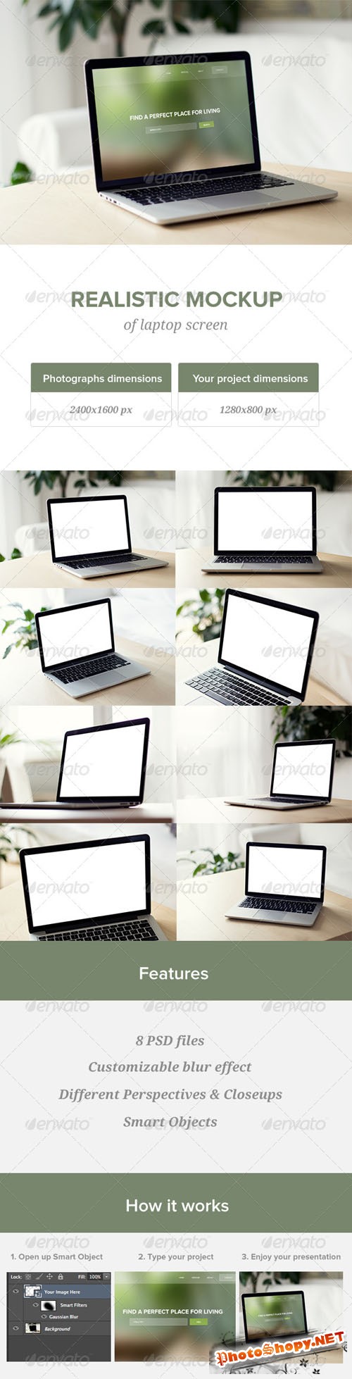 GraphicRiver - Realistic Laptop Screen Mockup - 8 PSD files 7501210