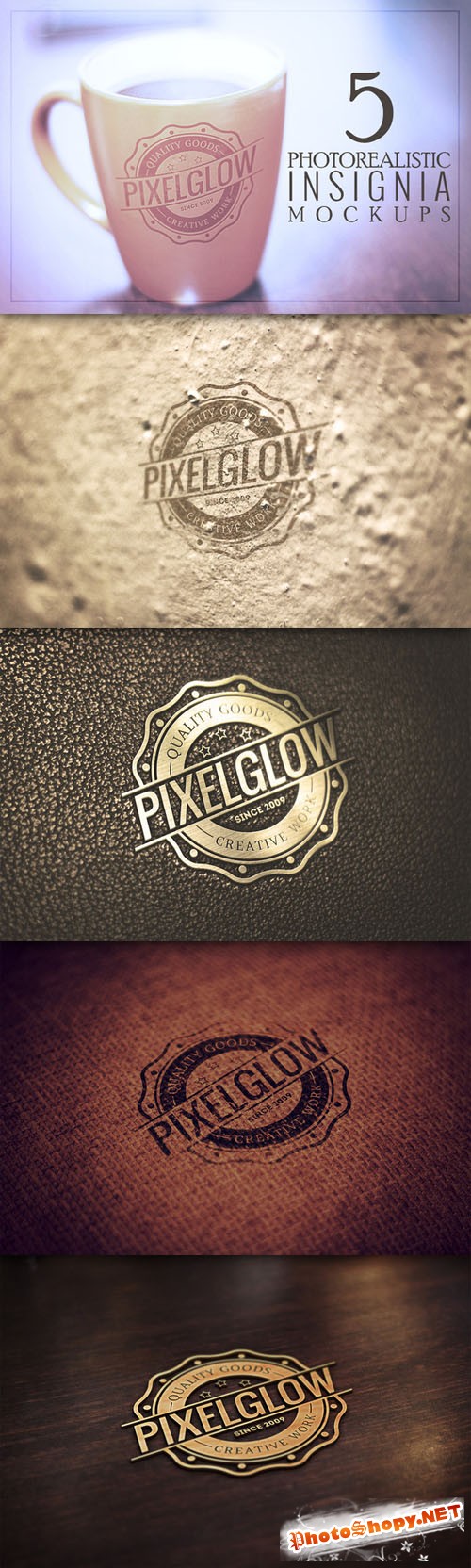 CreativeMarket - Pixelglow Logo/Insignia Mockups