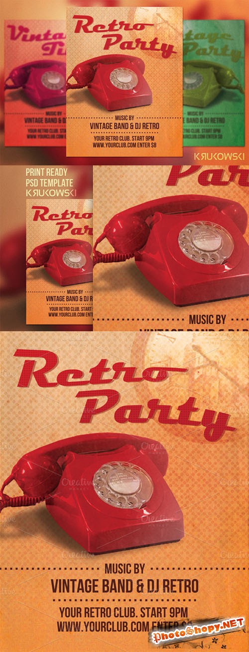 CreativeMarket - Retro Party Flyer Template
