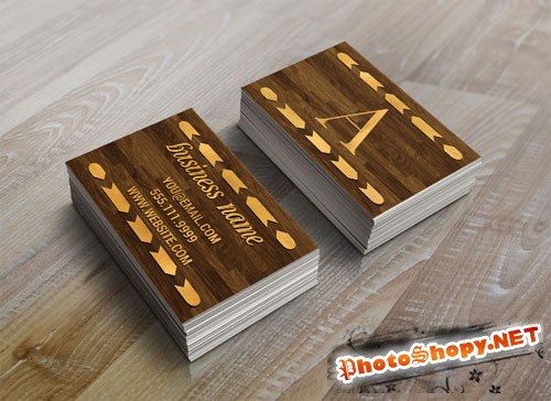 CreativeMarket - Wood & Gold Foil Arrow Business Card