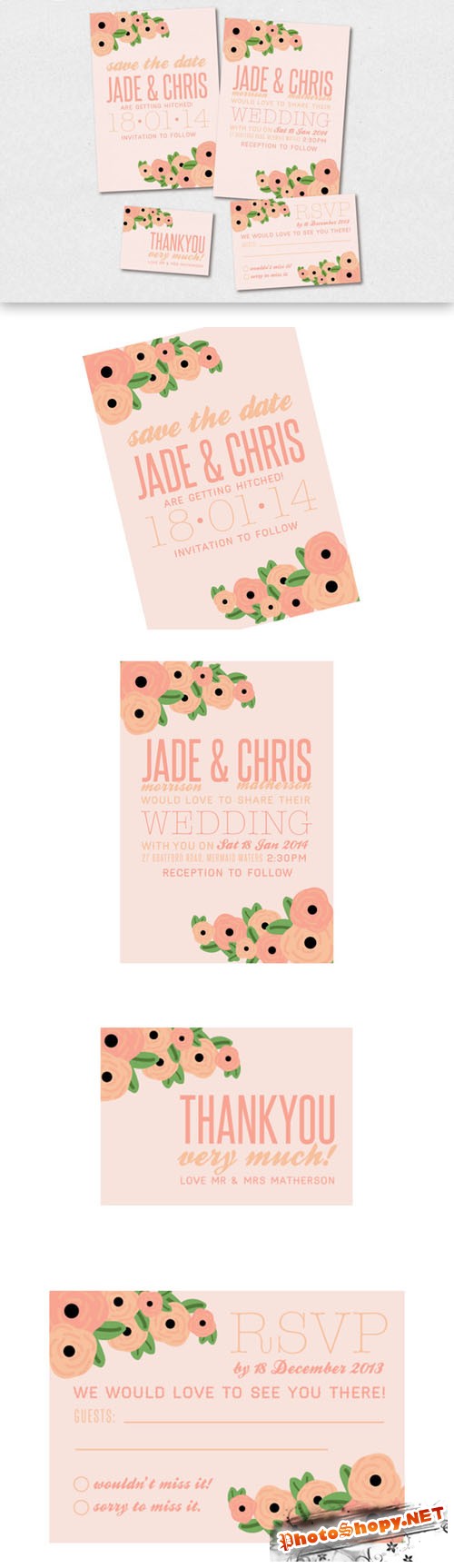 CreativeMarket - Floral Wedding Invitation