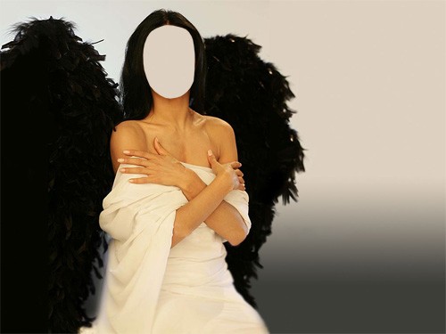 Шаблон для фотомонтажа - Девушка ангел с темными крыльями