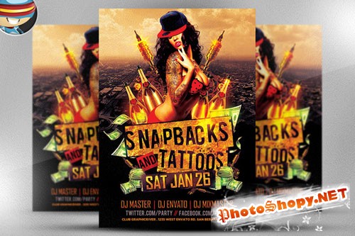 CreativeMarket - Snapbacks and Tattoos Flyer Template