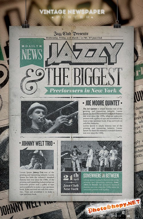 CreativeMarket - Jazz | Vintage Newspaper Poster 21611