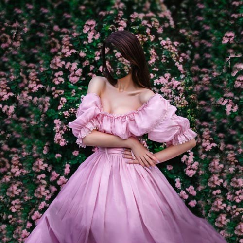 Шаблон женский - В розовом платье на фоне цветов