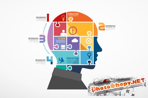 CreativeMarket - Infographic Head Jigsaw Concept.