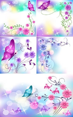 Цветы и бабочки (набор фонов)