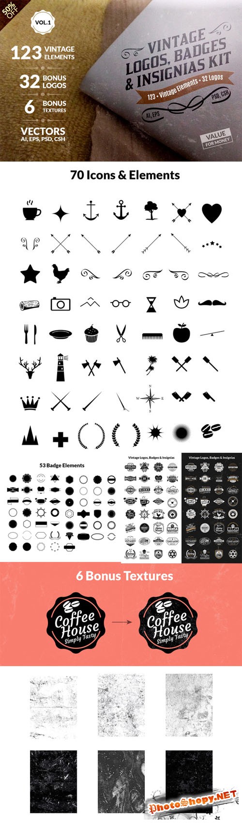 CreativeMarket - Vintage Logos, Badges Kit-Value Pack