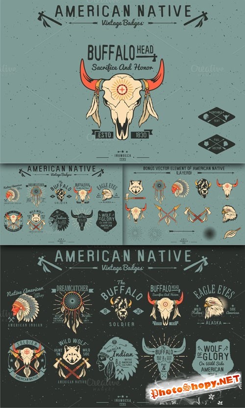 Creativemarket - Native American Vintage Badges 52057
