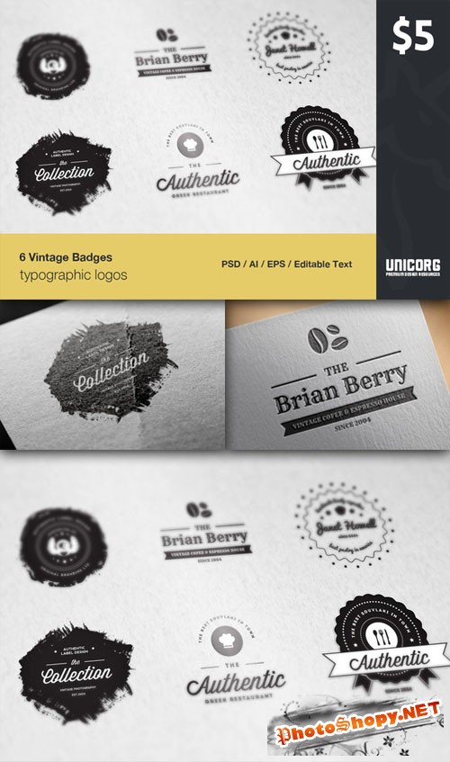 CreativeMarket - 6 Vintage Typographic Logo Badges 51844