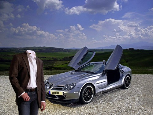 Шаблон psd мужской - Богатый мужчина и его Mercedes