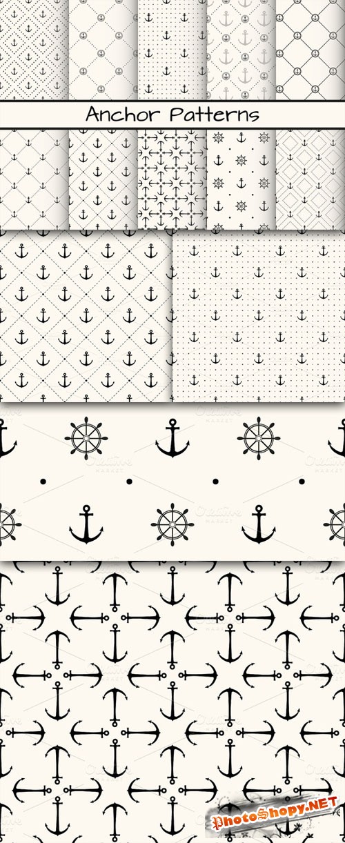 CreativeMarket - 10 Anchor monochrome patterns 16380