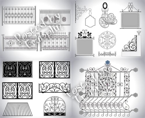 Металлические кованые ворота и заборы в векторе