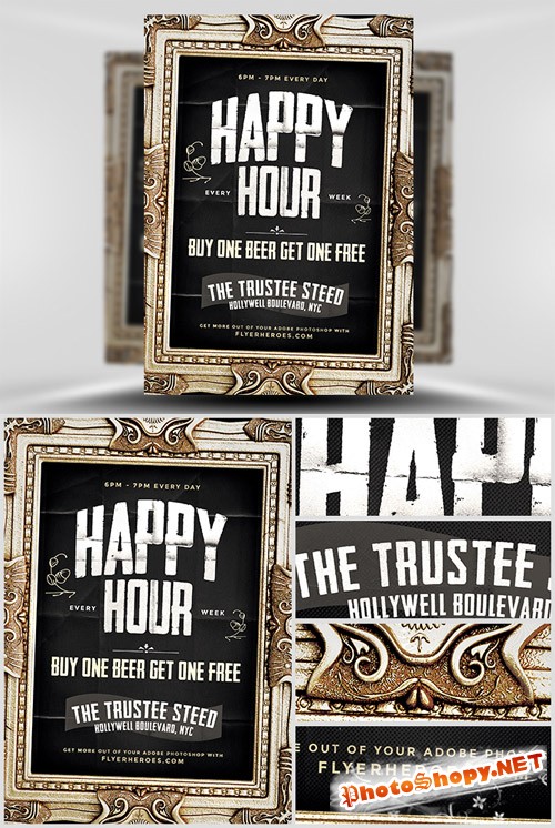 Flyer Template PSD - Framed Happy Hour