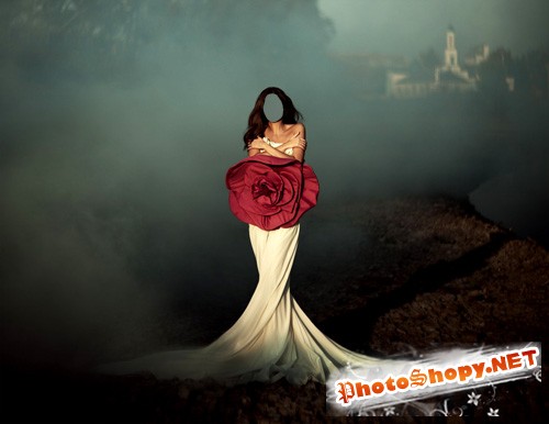 Шаблон для фотошоп - Фотосессия в красивом платье с розой