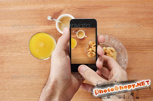 PhotoDune Hands taking photo of breakfast with smartphone 6328716