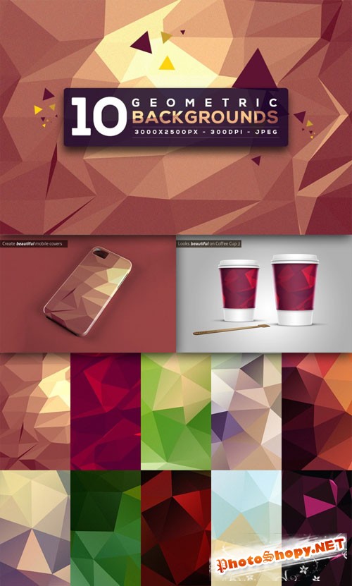 10 Colored Polygon Geometric Backgrounds