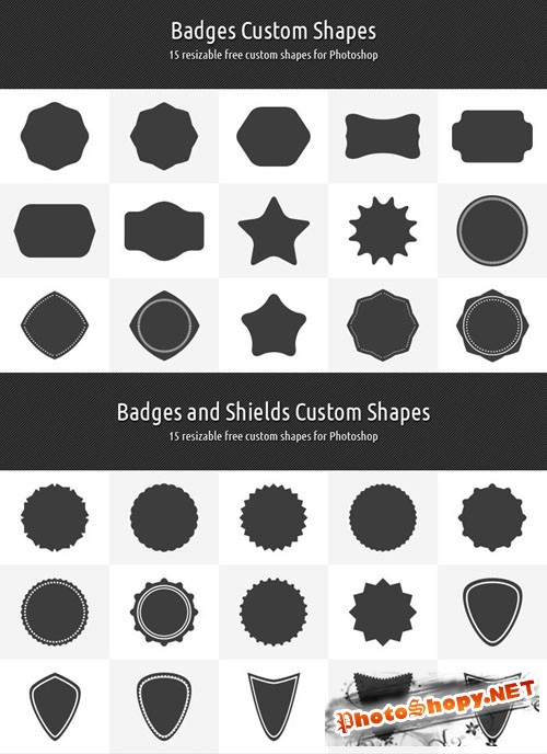 Badges and Shields Custom Shapes for Photoshop