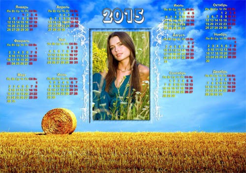  Настенный календарь - Красивое поле пшеницы под синим небом 