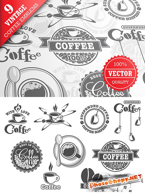 CreativeMarket - Set of 9 vintage coffee emblems