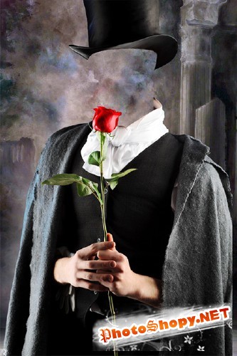 Кавалер в старинном костюме с красной розой в руках