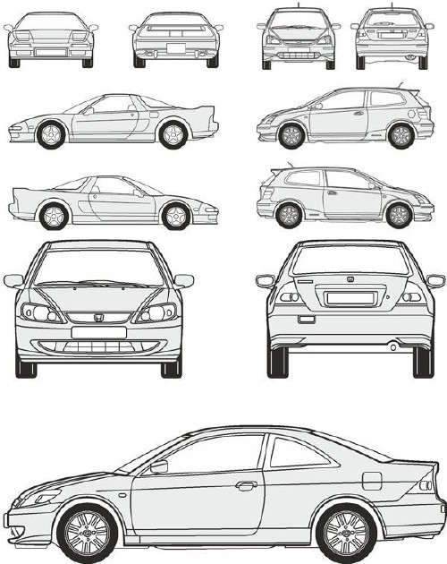 Автомобили Honda - векторные отрисовки в масштабе