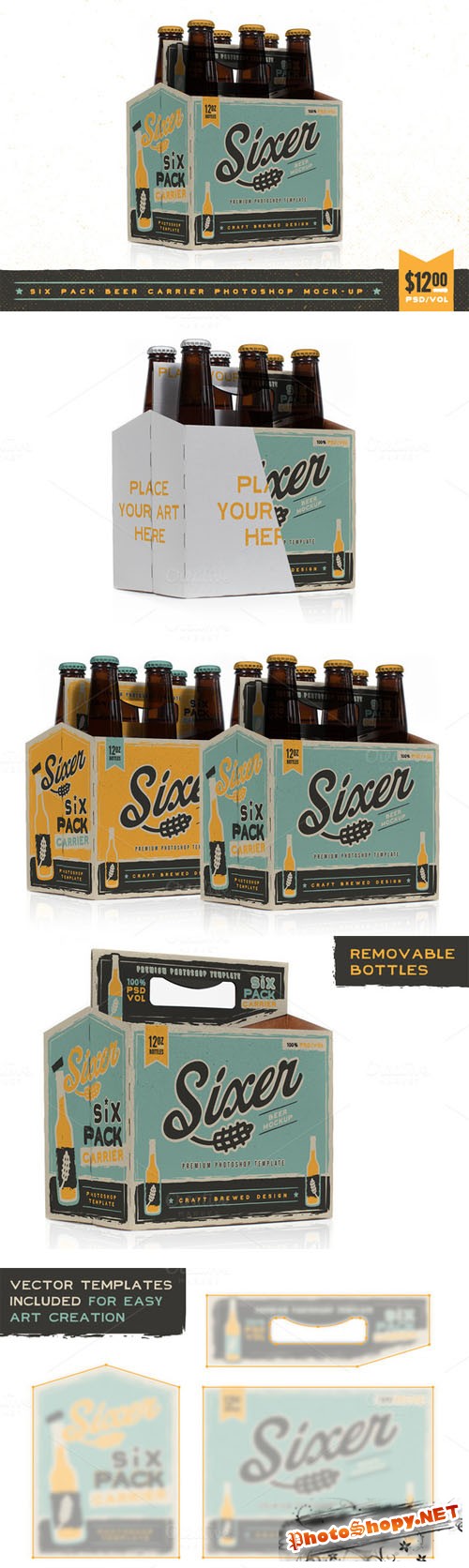 CreativeMarket - Six pack beer bottle carrier Mock-Up
