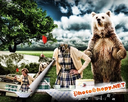 Прикольный костюм для photoshop - На пикнике с дрессированым медведем