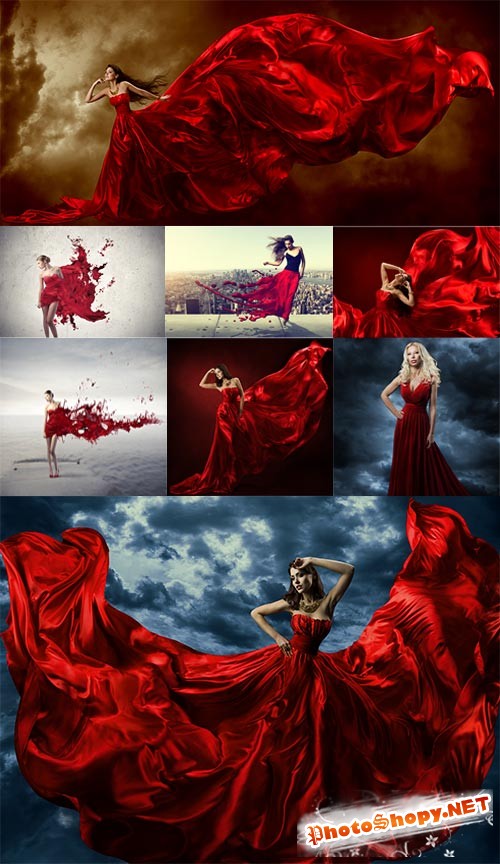 Девушки в красных платьях - растровый клипарт