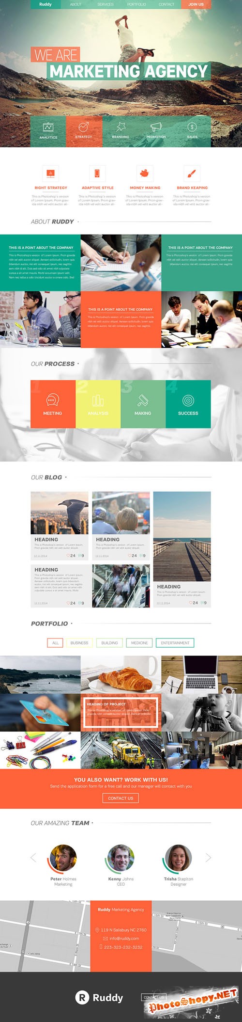 Ruddy Marketing Agency - Clean One Page PSD Website Theme