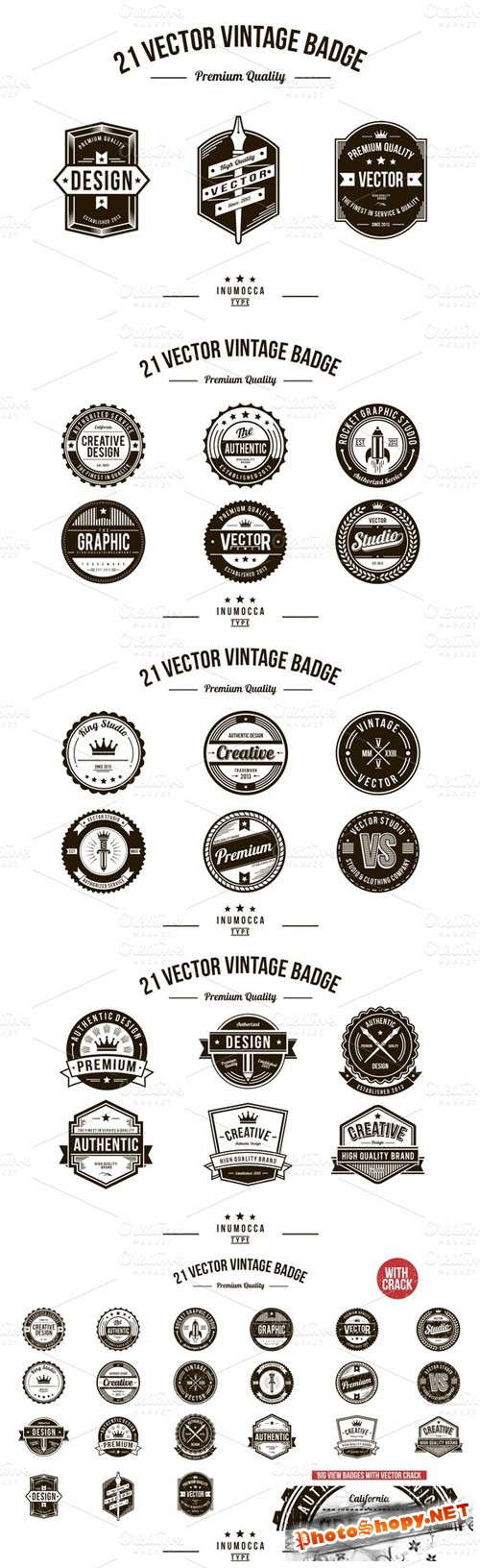 21 Vintage Badges (CLEAR & CRACK) - Creativemarket 13142