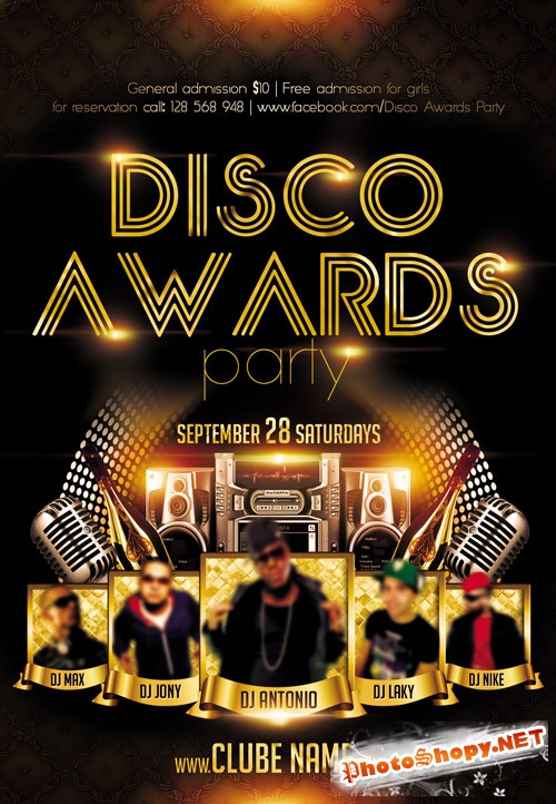 Club Flyer PSD Template - Disco Awards Party
