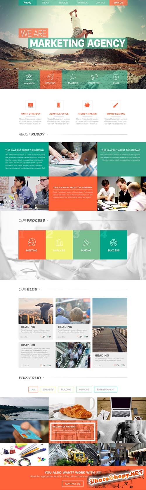 Clean One Page Website Theme PSD