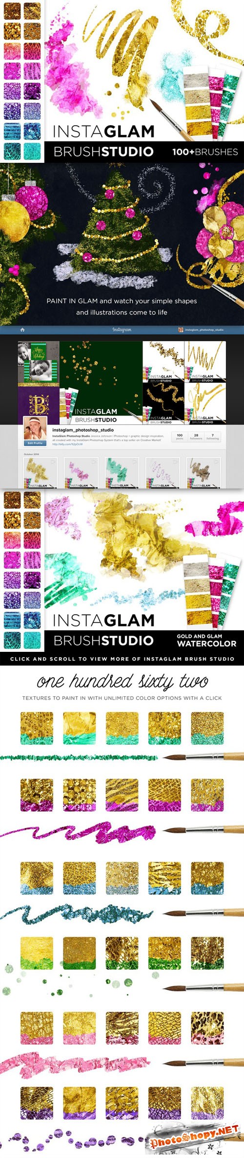 InstaGlam Brush Studio: Gold + Glam - Creativemarket 97212